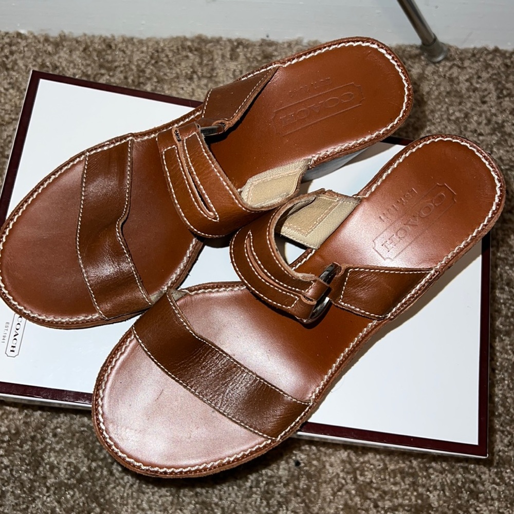 Tan Coach wedges